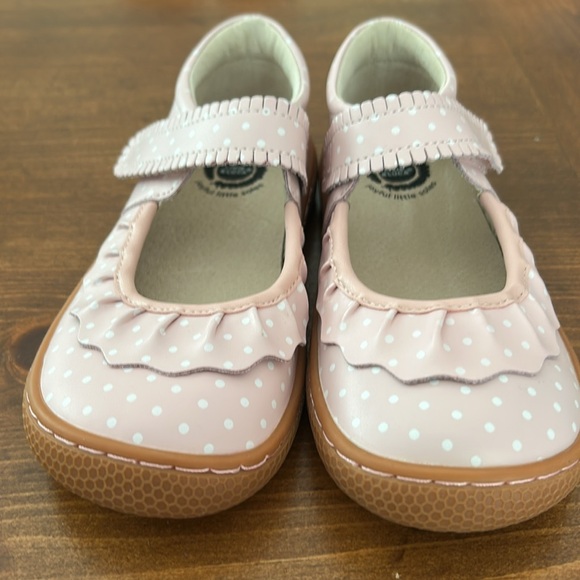 Livie & Luca Pink and White Dress Shoes with Ruffle Trim - Picture 2 of 5